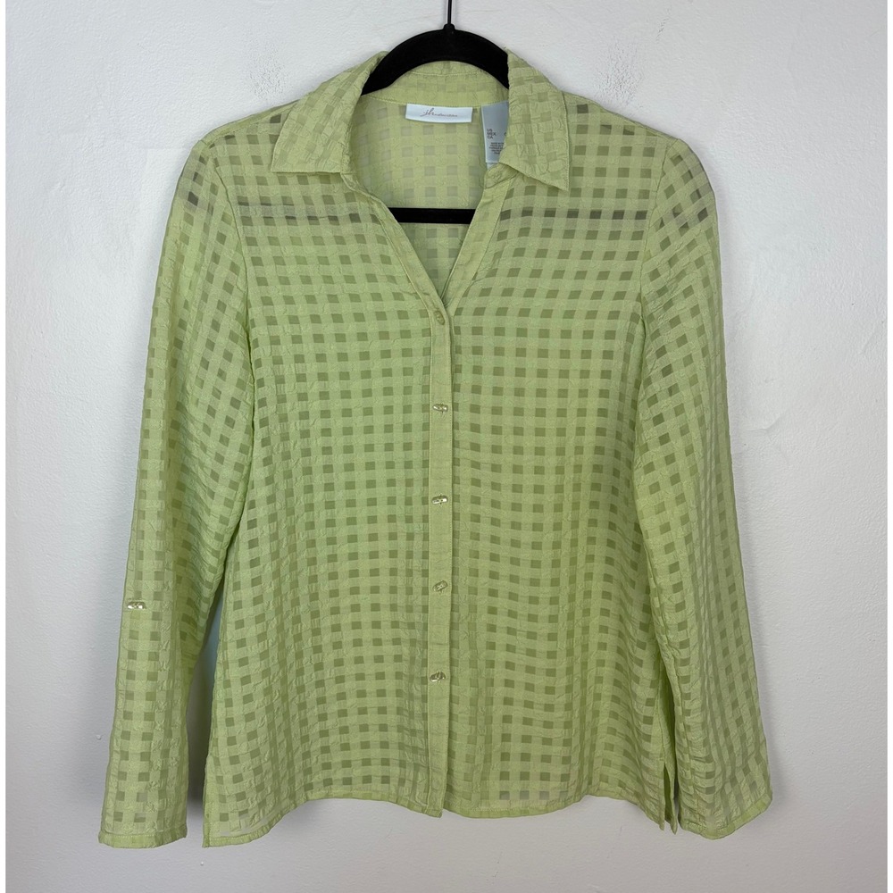 JH Collectibles Light Green Sheer Gingham Button Down Shirt Y2K Preppy Small